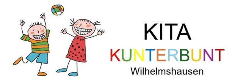 Logo: spielende Kinder mit Schriftzug Kita Kunterbunt Wilhelmshausen